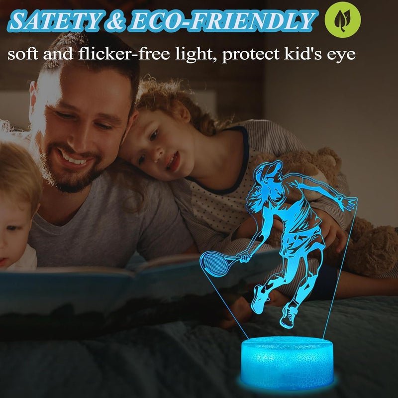 Posshe Tennis Night Light, Tennis Gifts for Girls, 3D Illusion Lamp with Remote Control, 16 Colors Changing, RGB Flashing Mode, Timer and Dimmable, Christmas Decor - Image 4